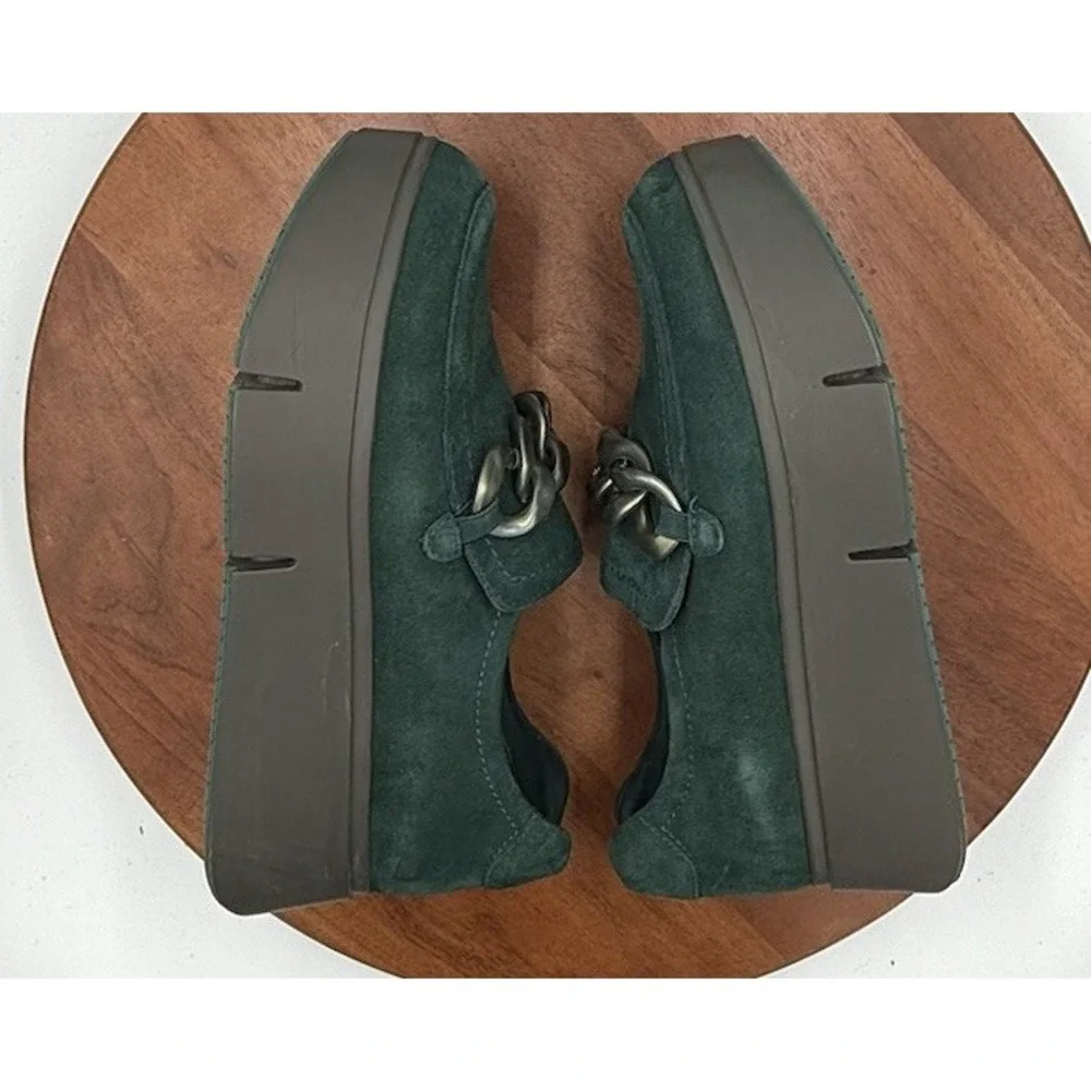 NAKED FEET Princeton Emerald Suede Chunky Chain PLatform Loafer Women's Size 9.5